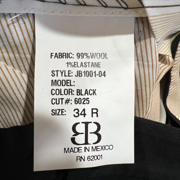 JB Britches Mens Black Wool Blend Dress Pants Waist Size 34R NWOT Unhemmed - Picture 8 of 9